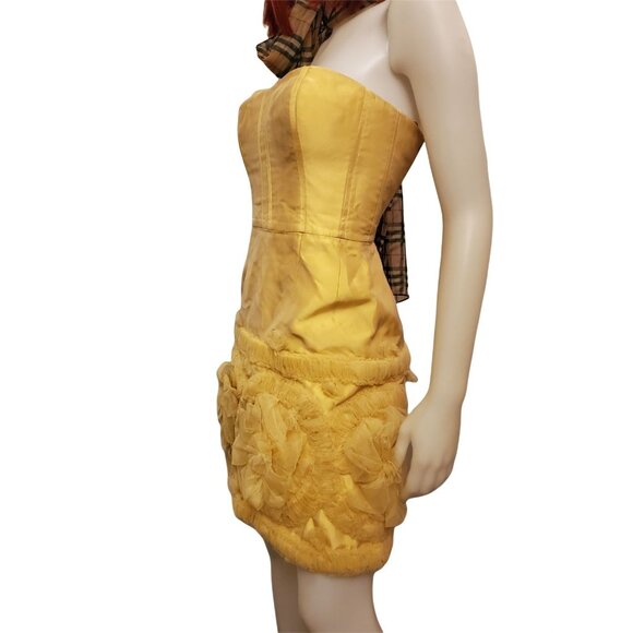 Badgley Mischka 4 Strapless Tulle Mini Dress Yellow Formal Prom Event Designer - Picture 4 of 14